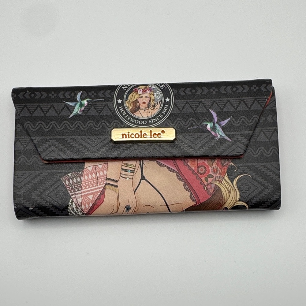 Nicole Lee Hollywood Since 2004 Floral Girl Print Tri-Fold Wallet 6” x 3”